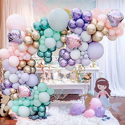 GIHOO 150pcs Mermaid Tail Balloon Garland Arch Kit, Mermaid Theme Girl Birthday Party Decorations Under the Sea Mermaid Balloons Baby Shower Party Supplies