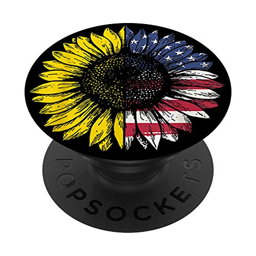 Cute Sunflower American Flag Patriotic Flower Phone Knob PopSockets PopGrip: Swappable Grip for Phones & Tablets