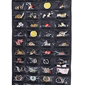 Hanging Jewelry Organizer, Double Sided 80 Pocket Jewelry Chain Storage Bag 2 Layer of Fabric Jewelry Organizer Holder for Necklace Bracelet Earring Ring Chain Knitting Tool-Black