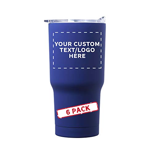 Personalized 17 oz. Rubberized Stainless Steel Travel Mugs - 6 Pack - Custom Text, Logo - Blue