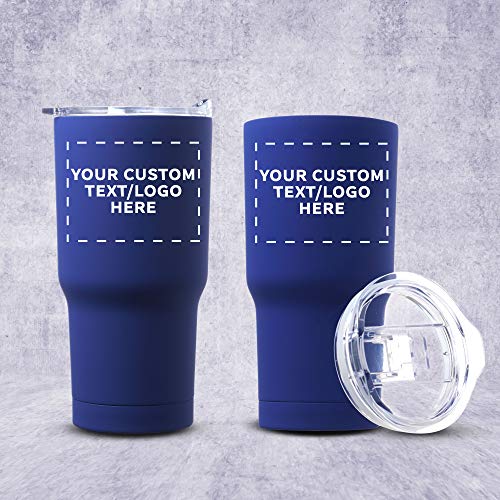 Personalized 17 oz. Rubberized Stainless Steel Travel Mugs - 6 Pack - Custom Text, Logo - Blue