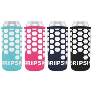 gripsie 16oz can sleeves with non-slip grip (4-pack) insulated neoprene, scuba knit polyester fabric, silicone print coolers for 16 ounce energy drink and beer cans (multicolor)