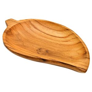 aeravida vintage nature leaf-shaped teak wood serving platter or bowl | wooden platters for serving food | teak wood leaf platter | leaf-shaped wooden platter