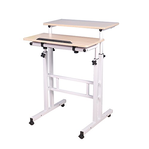 SogesGame Mobile Laptop Stand 23.6 inches Small Rolling Standing Desk with Wheels Height Adjustable Standing Desk, Maple