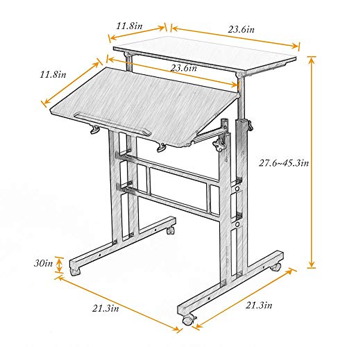 SogesGame Mobile Laptop Stand 23.6 inches Small Rolling Standing Desk with Wheels Height Adjustable Standing Desk, Maple