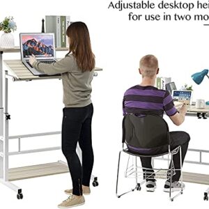 SogesGame Mobile Laptop Stand 23.6 inches Small Rolling Standing Desk with Wheels Height Adjustable Standing Desk, Maple