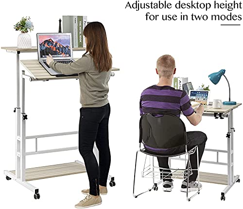 SogesGame Mobile Laptop Stand 23.6 inches Small Rolling Standing Desk with Wheels Height Adjustable Standing Desk, Maple