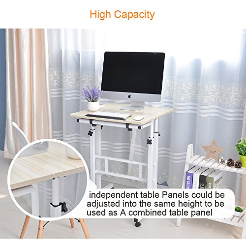 SogesGame Mobile Laptop Stand 23.6 inches Small Rolling Standing Desk with Wheels Height Adjustable Standing Desk, Maple