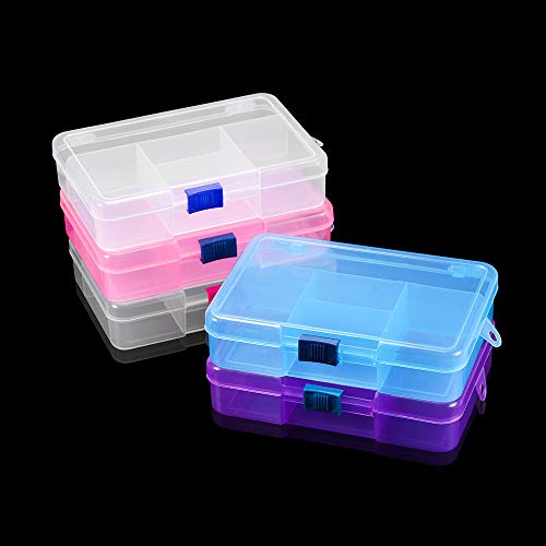 AGCFABS Transparency 5 Grids Plastic Storage Box Jewelry Display Beads Earring Case Organizer DIY Jewelry Accessories Storage Supplies (White-Blue)