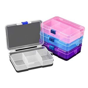 AGCFABS Transparency 5 Grids Plastic Storage Box Jewelry Display Beads Earring Case Organizer DIY Jewelry Accessories Storage Supplies (White-Blue)