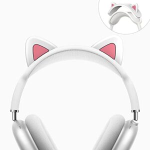 wqnide headband cover for airpods max, cute cat ears design soft silicone headphone headband protectors/comfort cushion/top pad protector sleeve compatible with apple airpods max (white)