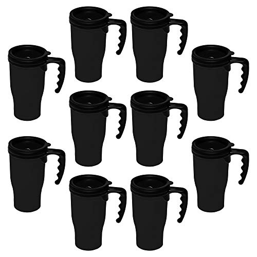 DISCOUNT PROMOS 14 oz. Insulated Plastic Travel Mugs - 10 pack - Black