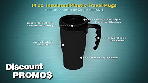 DISCOUNT PROMOS 14 oz. Insulated Plastic Travel Mugs - 10 pack - Black