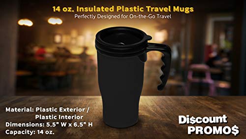 DISCOUNT PROMOS 14 oz. Insulated Plastic Travel Mugs - 10 pack - Black