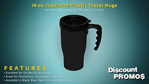 DISCOUNT PROMOS 14 oz. Insulated Plastic Travel Mugs - 10 pack - Black