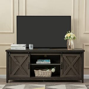 GAZHOME Modern Farmhouse TV Stand with Sliding Barn Doors, Media Entertainment Center Console Table for TVs up to 65”,2-Tier Large Storage Cabinets,Rustic TV Stand for Living Room Bedroom,Dark Grey