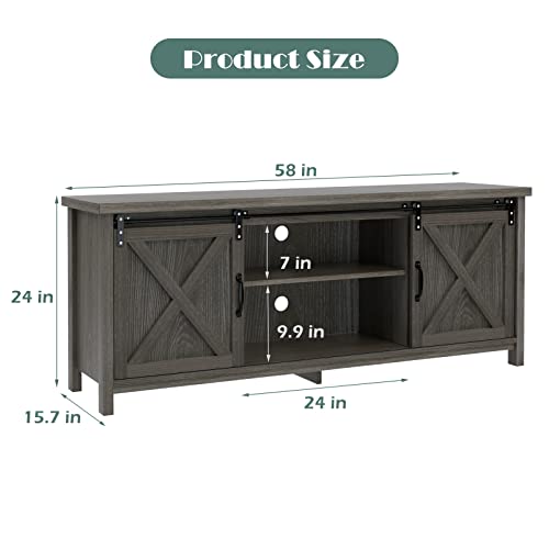 GAZHOME Modern Farmhouse TV Stand with Sliding Barn Doors, Media Entertainment Center Console Table for TVs up to 65”,2-Tier Large Storage Cabinets,Rustic TV Stand for Living Room Bedroom,Dark Grey