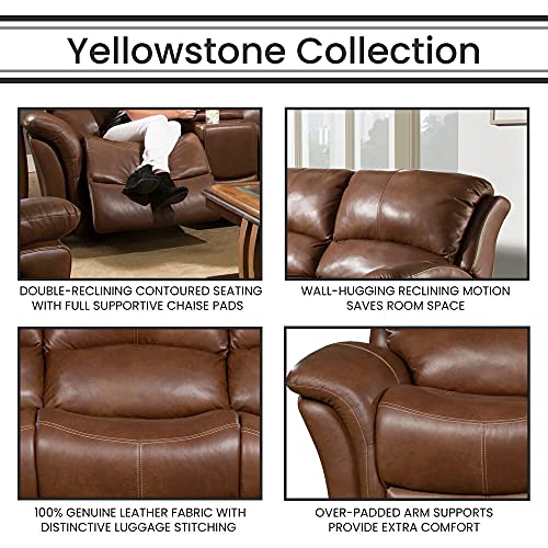 Hanover Yellowstone 100% Leather Double-Reclining 3-Seater Sofa, HUM002SF-GB, 42.000, Brown, Golden