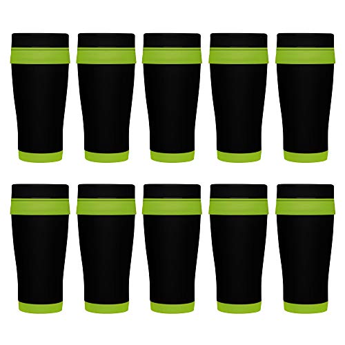 DISCOUNT PROMOS 16 oz. Black Steel Travel Coffee Mugs - 10 pack - Lime Green