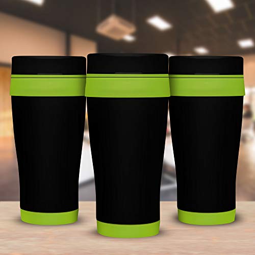 DISCOUNT PROMOS 16 oz. Black Steel Travel Coffee Mugs - 10 pack - Lime Green