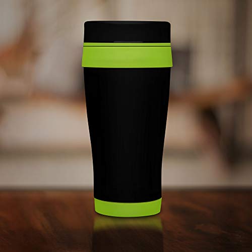 DISCOUNT PROMOS 16 oz. Black Steel Travel Coffee Mugs - 10 pack - Lime Green