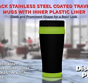 DISCOUNT PROMOS 16 oz. Black Steel Travel Coffee Mugs - 10 pack - Lime Green