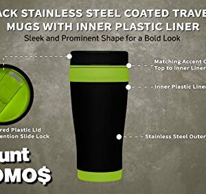 DISCOUNT PROMOS 16 oz. Black Steel Travel Coffee Mugs - 10 pack - Lime Green