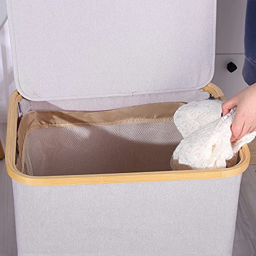 Large Laundry Basket with Wheels - 105L Collapsible Laundry Hamper with Lid and Removable Mesh Bag, Foldable Waterproof Dirty Clothes Basket for Laundry Room, Closet, Toys Storage Hamper Easy Carry