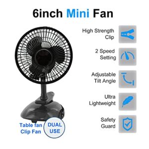 Kosmosta 6 inch 2 speed-Adjustable Tilt, 2 in 1 clip and table fan Personal Clip On Fan plug in clip fan For The Home, Office, Dorm Black color Fan