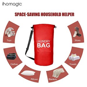 IHOMAGIC 71L Laundry Bag Backpack with Adjustable Shoulder Straps and Pocket, Hanging Fabric Laundry Hamper, Portable Laundry Baskets with Buckle, Extra Large Dirty Clothes Hamper for Laundry (Red)