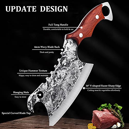 univinlions Hand Forged Meat Cleaver Sharp Butcher Knife for Meat Cutting Vegetable Cleaver with Sheath for Home Kitchen Outdoor Camping BBQ Father's Mother's Day Christmas Thanksgiving Gift Idea Men