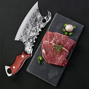 univinlions Hand Forged Meat Cleaver Sharp Butcher Knife for Meat Cutting Vegetable Cleaver with Sheath for Home Kitchen Outdoor Camping BBQ Father's Mother's Day Christmas Thanksgiving Gift Idea Men