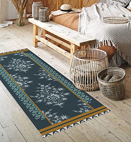 Studio M Floor Flair Hadley Hall - Pond Traditional Floral - 2 x 6 Ft Decorative Vinyl Rug - Non-Slip, Waterproof Floor Mat - Easy to Clean, Ultra Low Profile - Printed in The USA