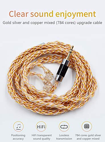 KZ Gold Silver and Copper Mixed (784 cores) Upgrade Cable, HiFi Audio 0.75MM 2PIN Replacement IEM Earbuds Wire Compatible with C PIN Headphone