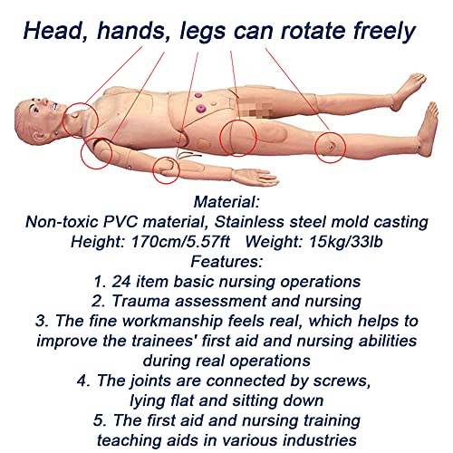 BIUYYY Nursing Manikin PVC Nursing Training Mannequins with Simulation Visceral and Replaceable Wound Modules and Storage Bag for Students Education Teaching Medical Training Skills