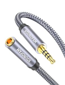 soundfam headphone extension cable[6.6 feet/2m] trrs 3.5mm audio cable male to female aux cable nylon-braided stereo extension cord adapter support mic function for smartphone tablets-grey