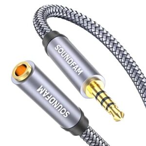 SOUNDFAM Headphone Extension Cable[6.6 Feet/2M] TRRS 3.5mm Audio Cable Male to Female AUX Cable Nylon-Braided Stereo Extension Cord Adapter Support Mic Function for Smartphone Tablets-Grey