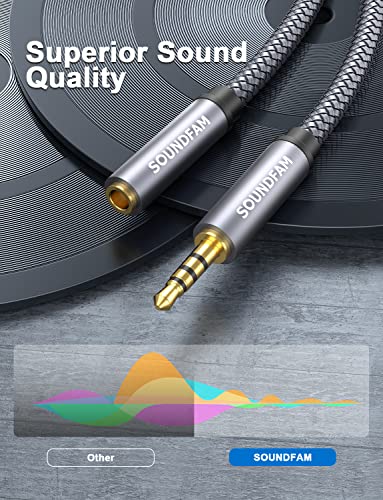 SOUNDFAM Headphone Extension Cable[6.6 Feet/2M] TRRS 3.5mm Audio Cable Male to Female AUX Cable Nylon-Braided Stereo Extension Cord Adapter Support Mic Function for Smartphone Tablets-Grey