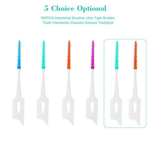 An-self 160PCS Interdental Brushes Ultra Tight Bristles Tooth Interdental Cleaners Silicone Toothpick Brush Disposable Teeth Soft Picks, 160 Count (Pack of 1), Purple