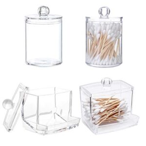 hzlhzyy 4 pack swab holder canisters with lid cotton ball pad jars clear q-tips dispenser holder bathroom storage containers for cotton swabs, q-tips, make up pads, cosmetics, floss pick, bath salts