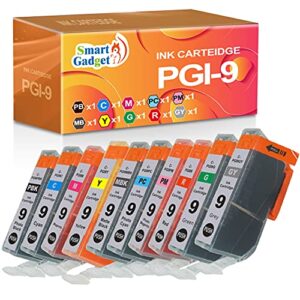smart gadget compatible pgi-9 ink cartridge replacement for pgi9 pgi-9pbk pgi-9mbk pgi-9c pgi-9y pgi-9m pgi-9pc pgi-9pm pgi-9r pgi-9g pgi-9gy for use with pixma pro 9500 mark ii printers | 10-pack