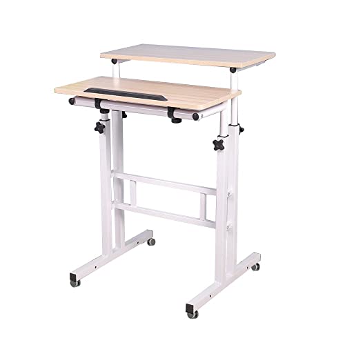 soges Adjustable Mobile Stand Up Desk Standing Desk Computer Desk Workstation Sit-Stand Desktop Standing Desk,White Maple 101-MP