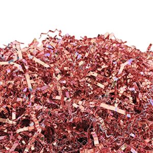 uniqooo 1/2 lb metallic rose gold crinkle cut paper shredded filler, pink grass raffia tissue, strands shred craft bedding cushion, wedding mothers day bridesmaid engagement gift boxes bags retail