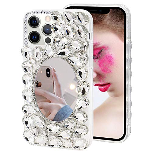 MOIKY Case for Galaxy A32 5G Clear Sparkle Bling 3D Crystal Rhinestone Diamond Makeup Mirror for Women Girls Soft TPU Bumper Shockproof Protective Phone Cover for Samsung Galaxy A32 5G(Transparent)