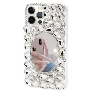 MOIKY Case for Galaxy A32 5G Clear Sparkle Bling 3D Crystal Rhinestone Diamond Makeup Mirror for Women Girls Soft TPU Bumper Shockproof Protective Phone Cover for Samsung Galaxy A32 5G(Transparent)