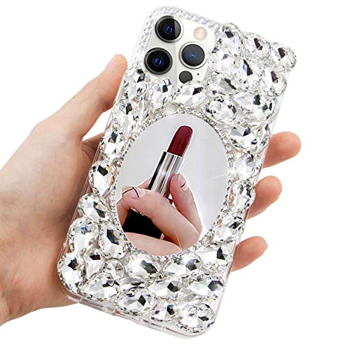 MOIKY Case for Galaxy A32 5G Clear Sparkle Bling 3D Crystal Rhinestone Diamond Makeup Mirror for Women Girls Soft TPU Bumper Shockproof Protective Phone Cover for Samsung Galaxy A32 5G(Transparent)