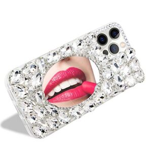 MOIKY Case for Galaxy A32 5G Clear Sparkle Bling 3D Crystal Rhinestone Diamond Makeup Mirror for Women Girls Soft TPU Bumper Shockproof Protective Phone Cover for Samsung Galaxy A32 5G(Transparent)