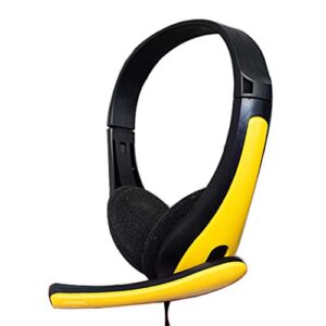 heave noise cancelling over ear headphones with adjustable microphone & soft earmuffs,noise reduction lightweight headphones for pc/cell phone/laptop yellow