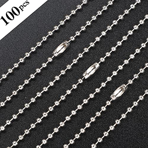 100Pcs Ball Beads Chain, Bulk Dog Tag Metal Chain, 4.72 Inches Ball Chain Keychains with Connectors (Silver)