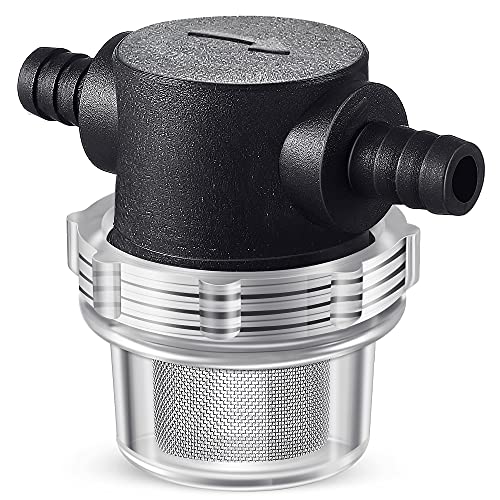 Water Pump Strainer, 3/8 Inch Hose Barb In-Line Strainer Twist-On Sprayer Filter for Water Pump 12V DC 80 PSI RV Camper Marine Boat Lawn